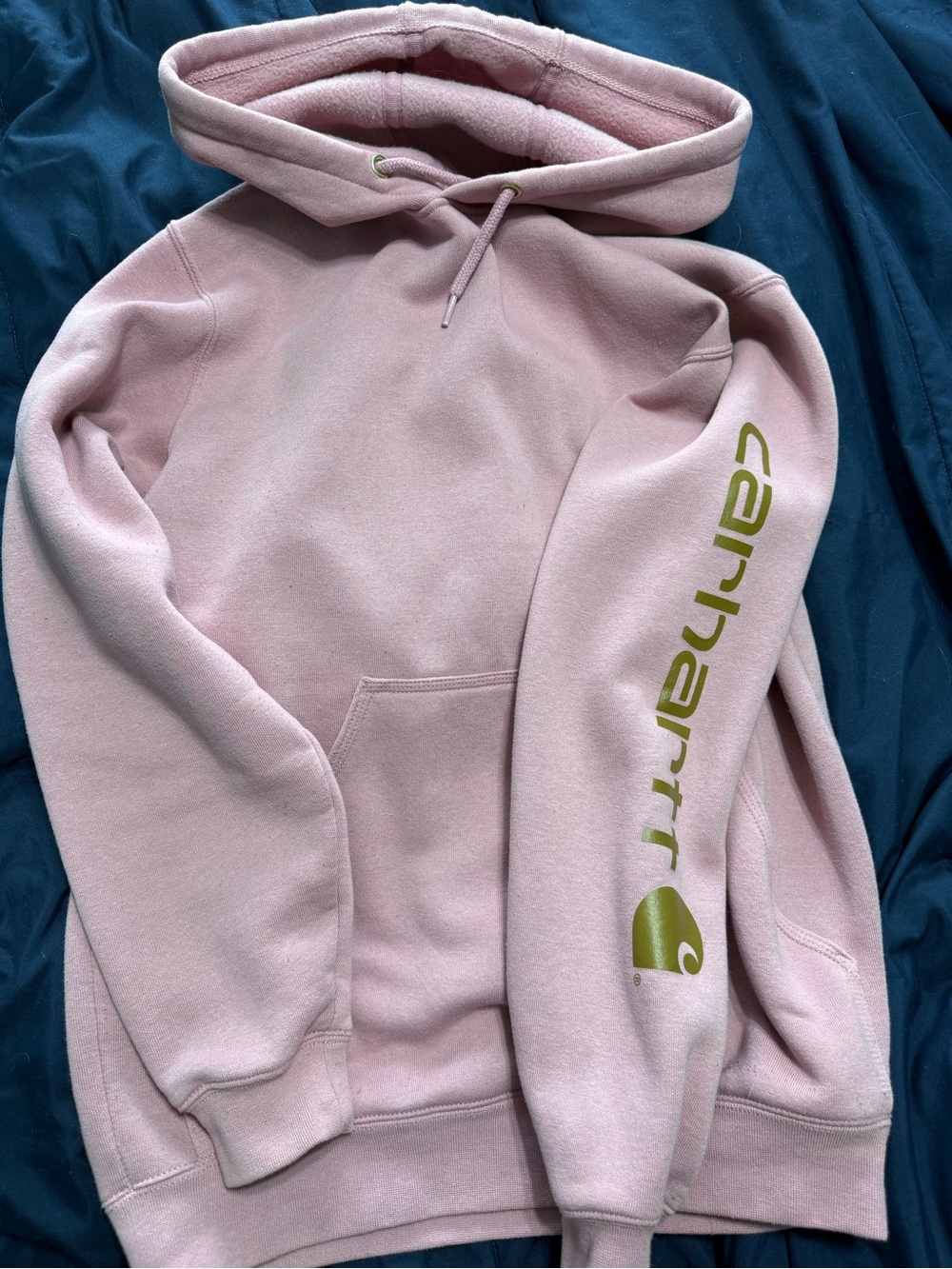Carhartt Pink Hoodie with Olive Logo Sleeve